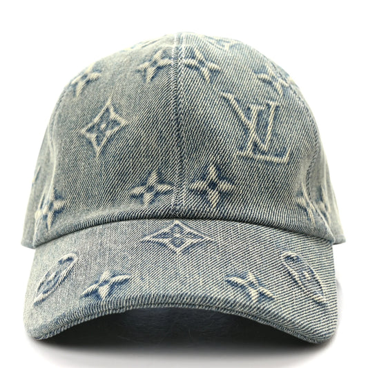 LOUIS VUITTON Monogram Washed Denim Cap M Blue